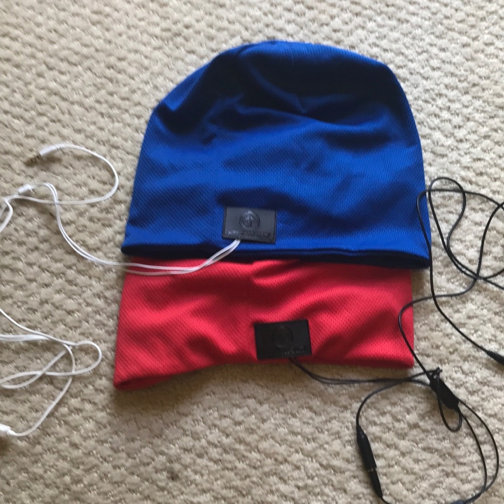 2 beanies with built in headphones